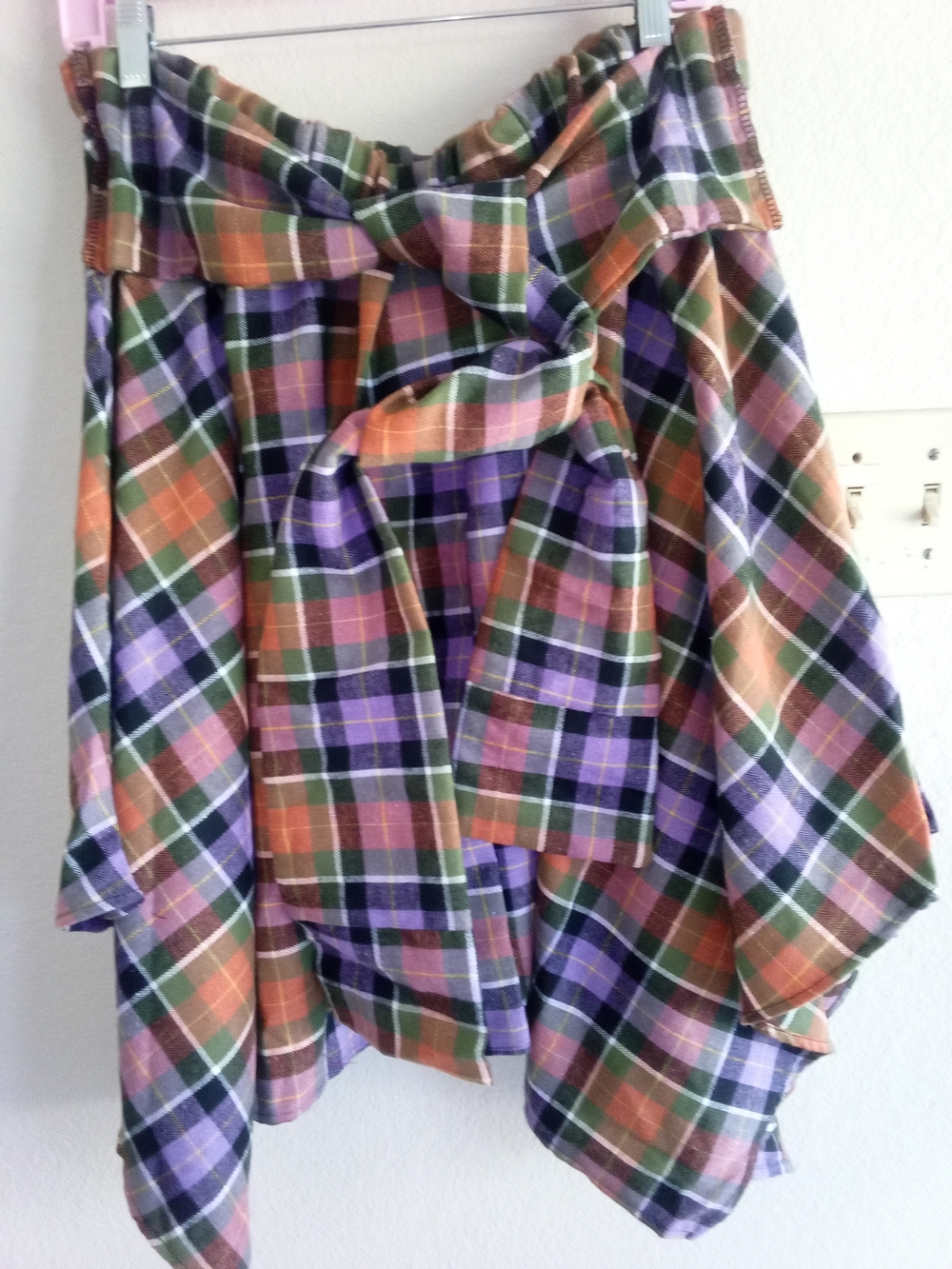 Asymmetrical Plaid Skirt with Tie Waist - Purple & Green Tweedy